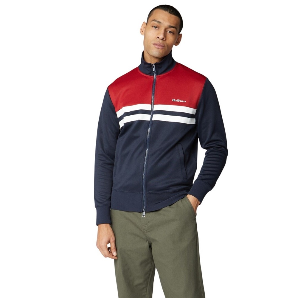 Ben Sherman Men's Navy Red Colorblock Full Zip Track Jacket Size XXL